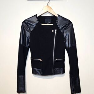 Wilfred Free Black Moto Jacket Faux Leather Full Zip Stretch Body and Arms Sz S